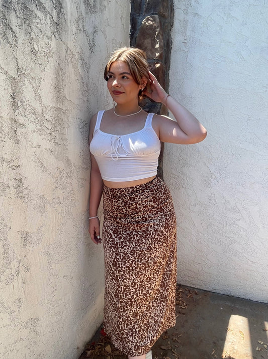 Cheetah Satin Midi Skirt