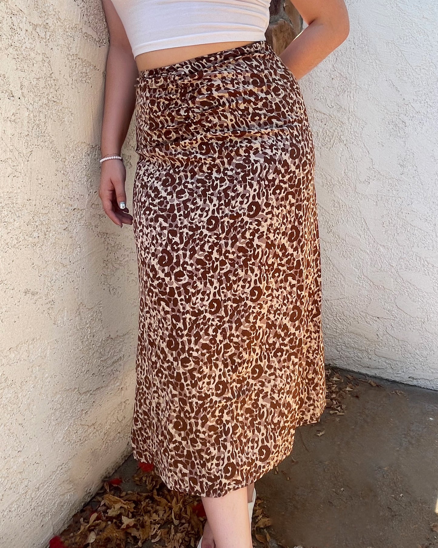 Cheetah Satin Midi Skirt